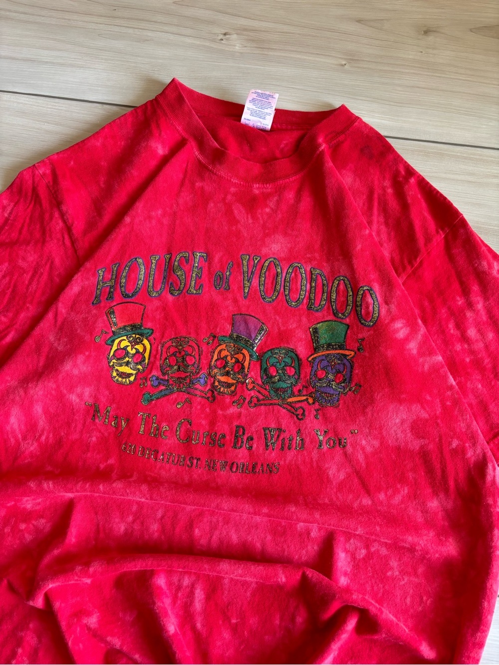 Vintage 90s Tie Dye Red House of Voodoo Festival grunge Graphic Short Sleeve Tee